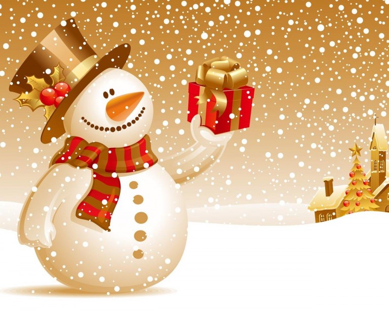 Snowman Holding Present